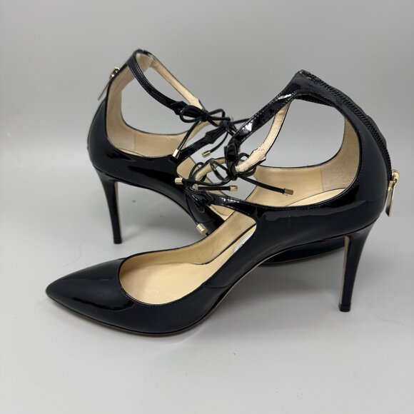 Jimmy Choo Vintage Black Sage 85 Bow Pump Pointed Toe Leather Sz EU 38 US 7 - Picture 3 of 11